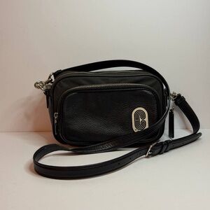 Coach Court Crossbody Bag in Black Nylon and Refined Pebble Leather